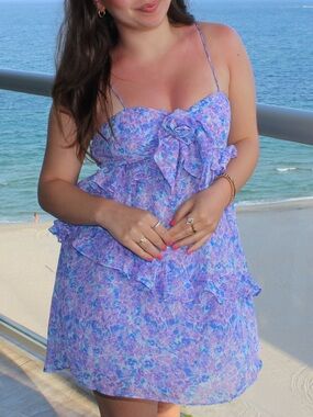 For Love And Lemons Lavender Floral Ruffle Mini Dress